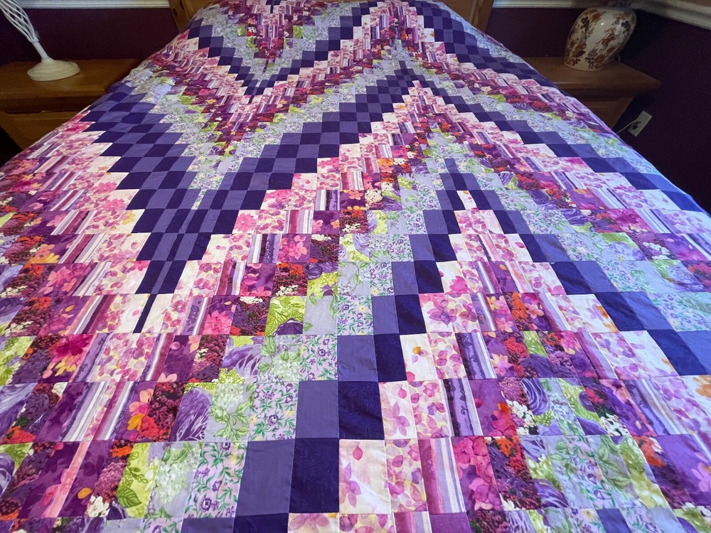 Queen Size Machine pieced Bargello patchwork quilt top #8-21 Made in USA