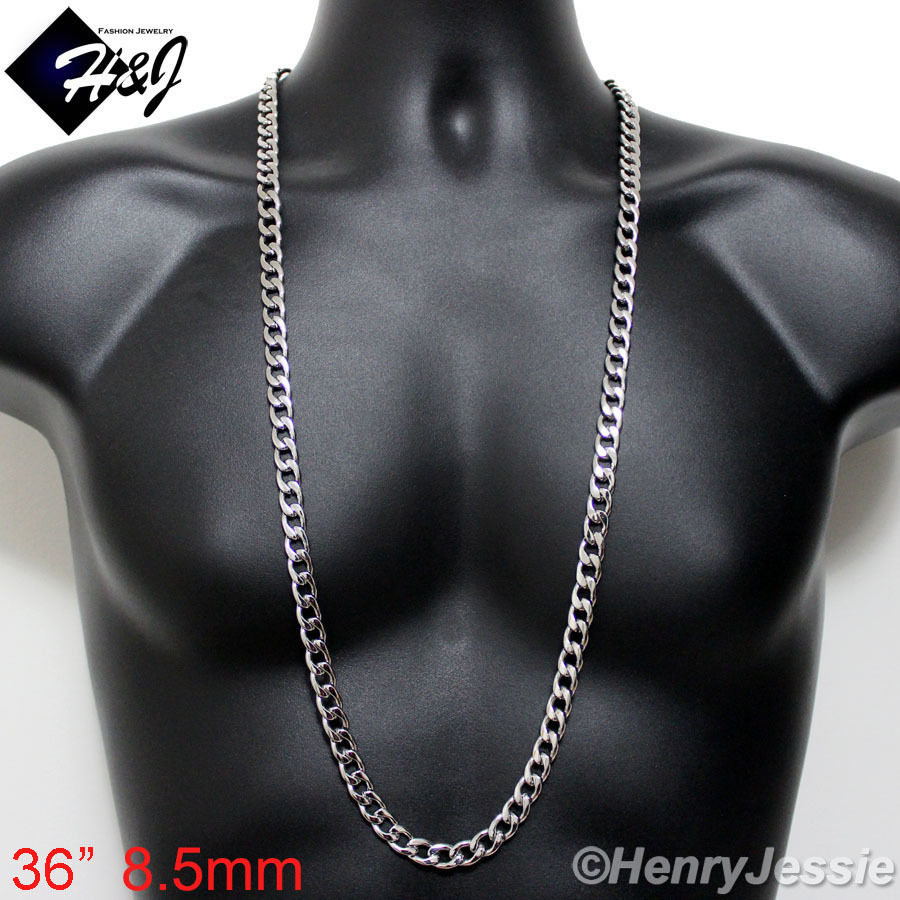 18"-40"MEN Stainless Steel 4/5/6/7/8.5/9.5/12mm Silver Cuban Curb Chain Necklace