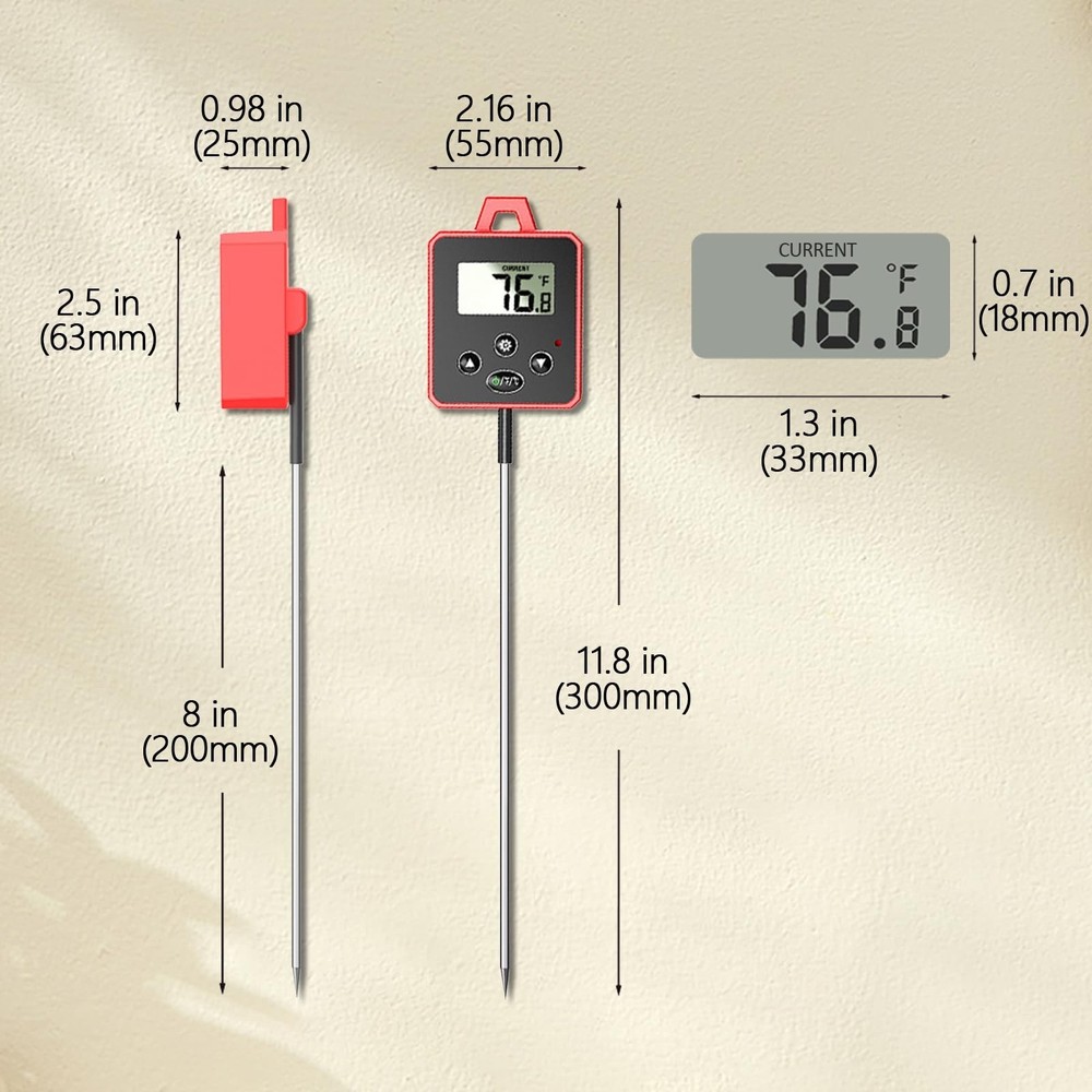 Digital Candy Thermometer with Pot Clip, Backlight LCD, 8" Long Probe, Temper...