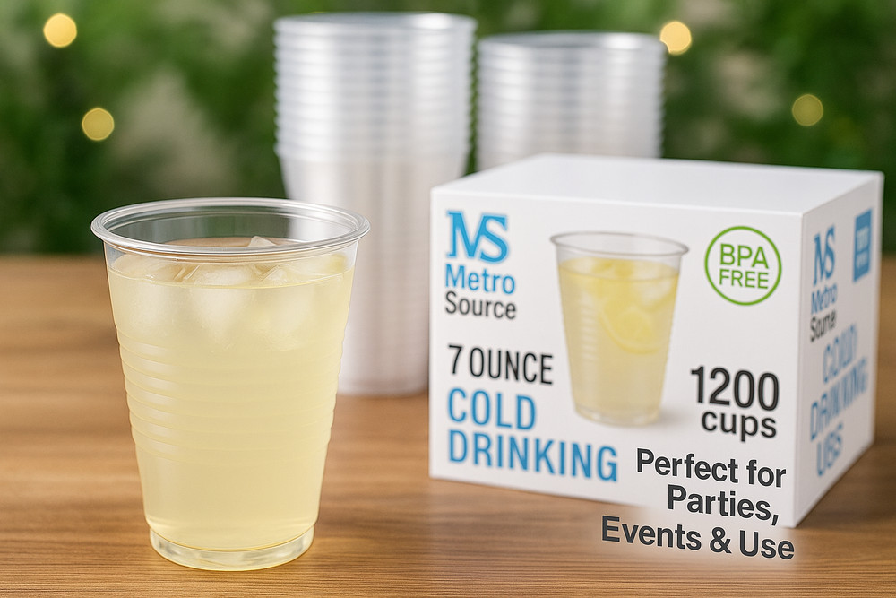 Metro Source 7 oz Clear Plastic Cups 1200 Count | Durable Disposable PP Cups