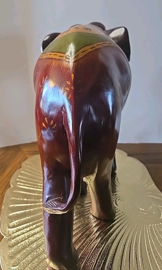 Elephant- Hand Crafted-Soild Wood- Beautiful Accent Painting On Saddle 12"