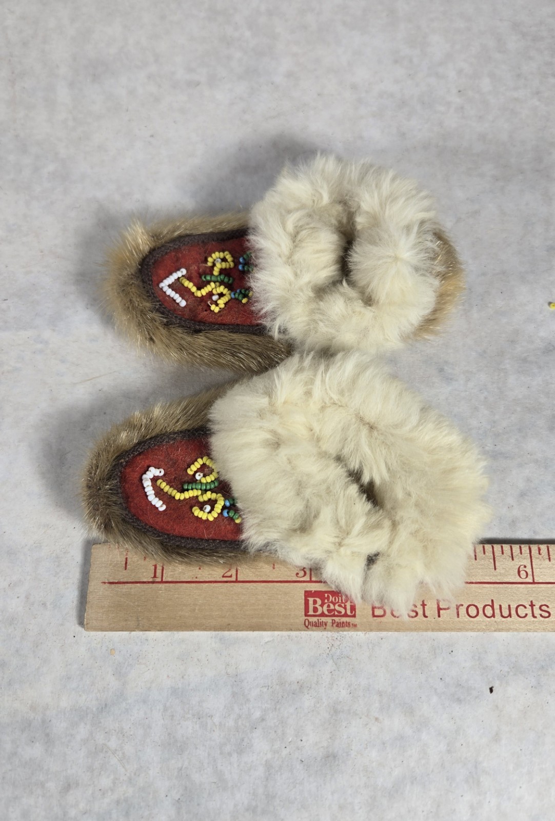 Early 1900's Moccasins Hand Made Native American Baby Toddler Leather Fur Beads