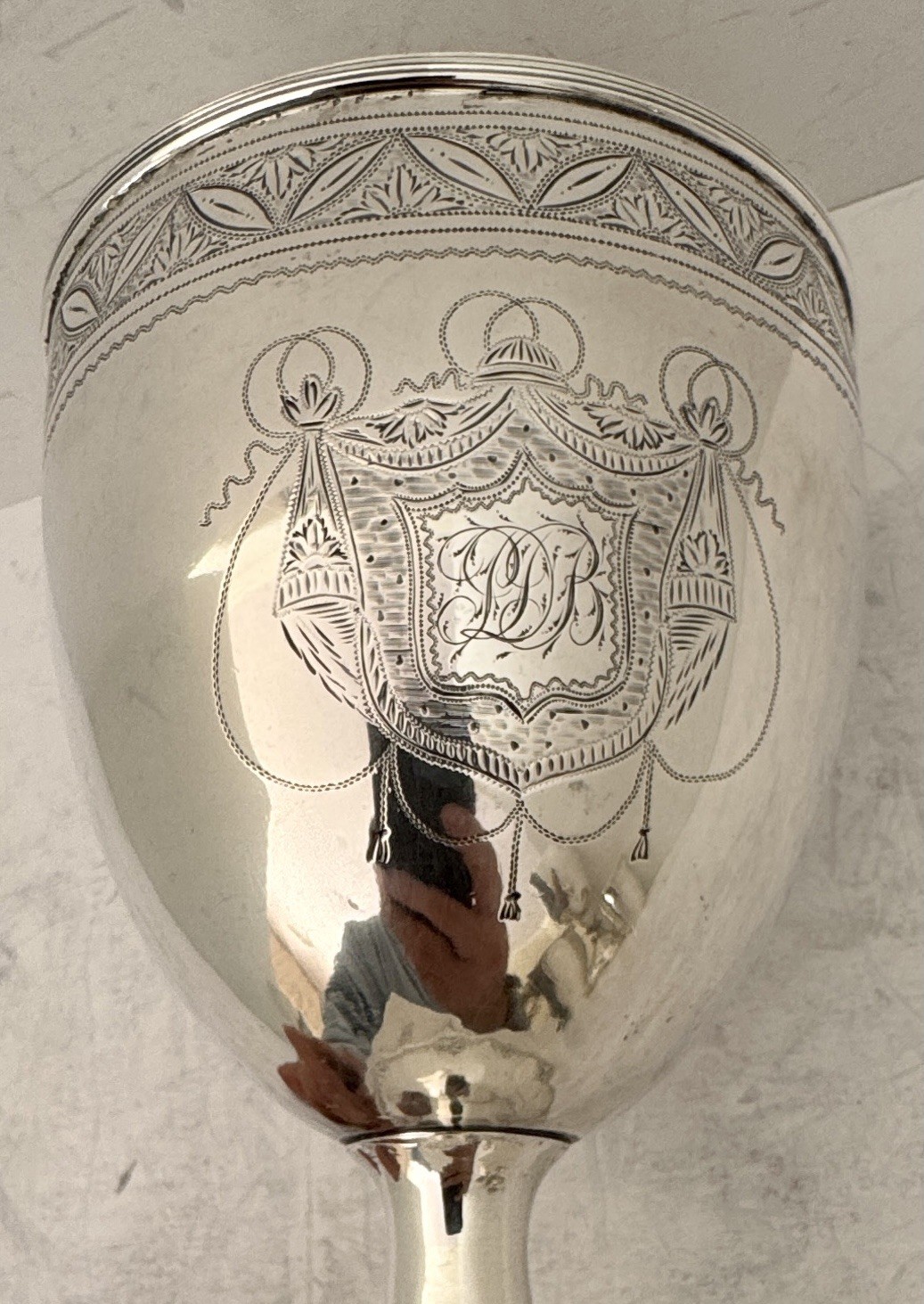 EARLY BEAUTIFUL AMERICAN FEDERAL COIN SILVER GOBLET JOHN SAYER NYC 1796-1818