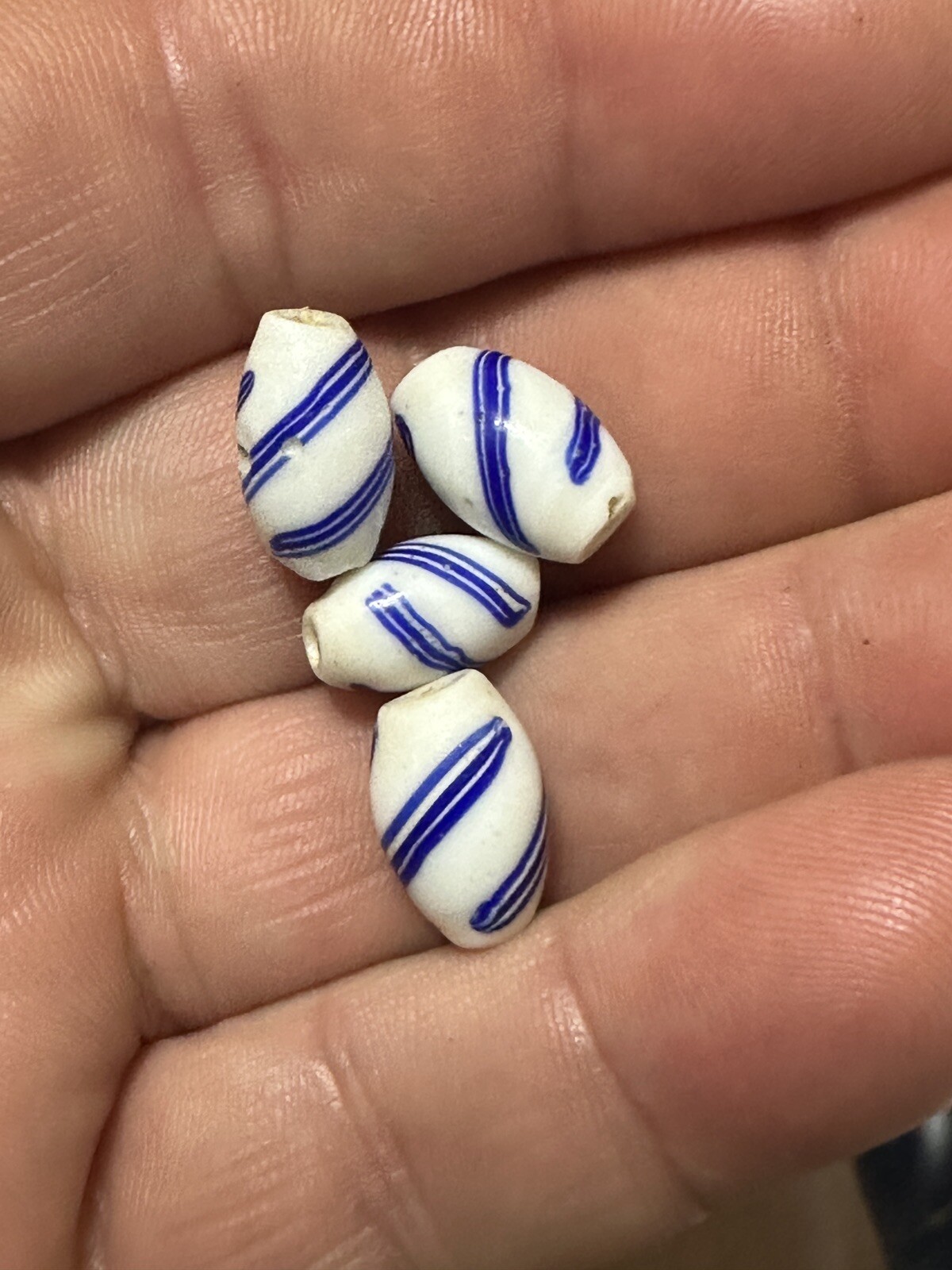 (1) 1700's Huron Indian "Blanket" bead or Blue Delft Trade Bead Early Trade Bead