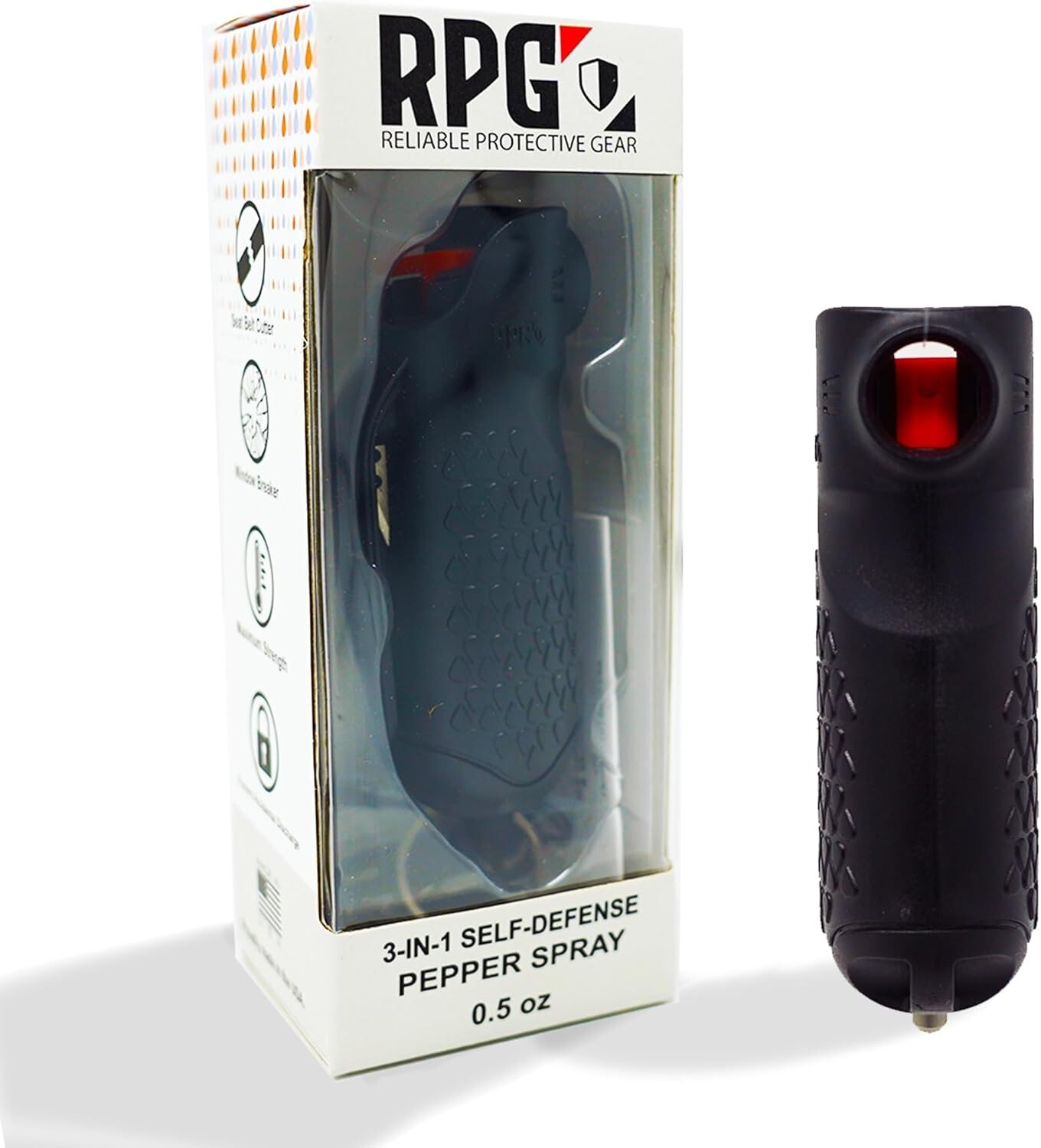 3-in-1 Pepper Spray Keychain – Window Breaker, Seatbelt Cutter, USA Made - Black