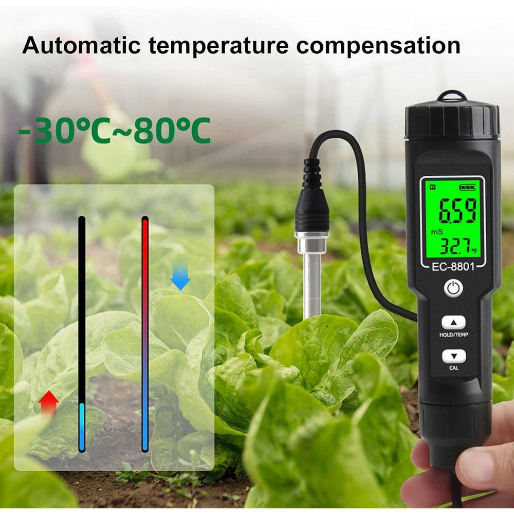 Digital Soil Tester LCD Backlight Display Soil EC Temperature Tester Portable Co