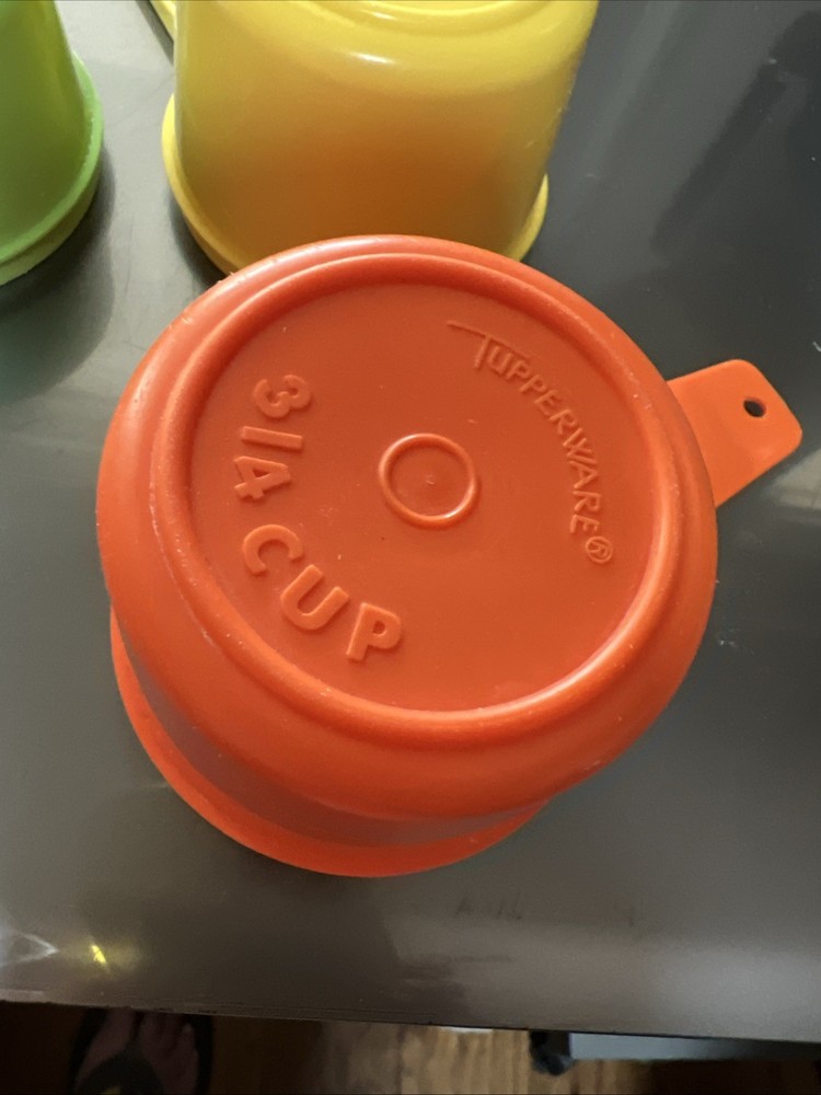 4 Tupperware Stacking Nesting Measuring Cups 1/3, 1/2, 2/3, 3/4” Rainbow