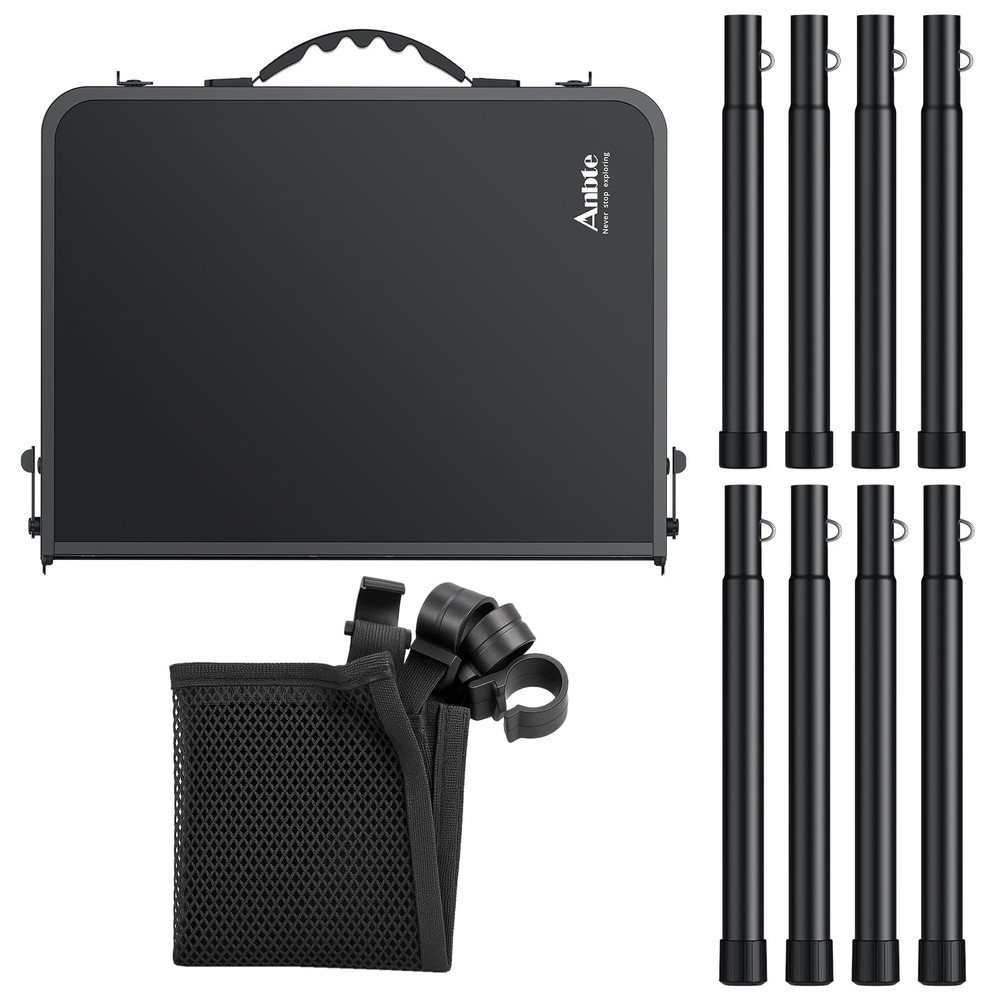 Anbte 2ft Folding Camping Table with Storage Net, 3 Adjustable Heights Small Fol