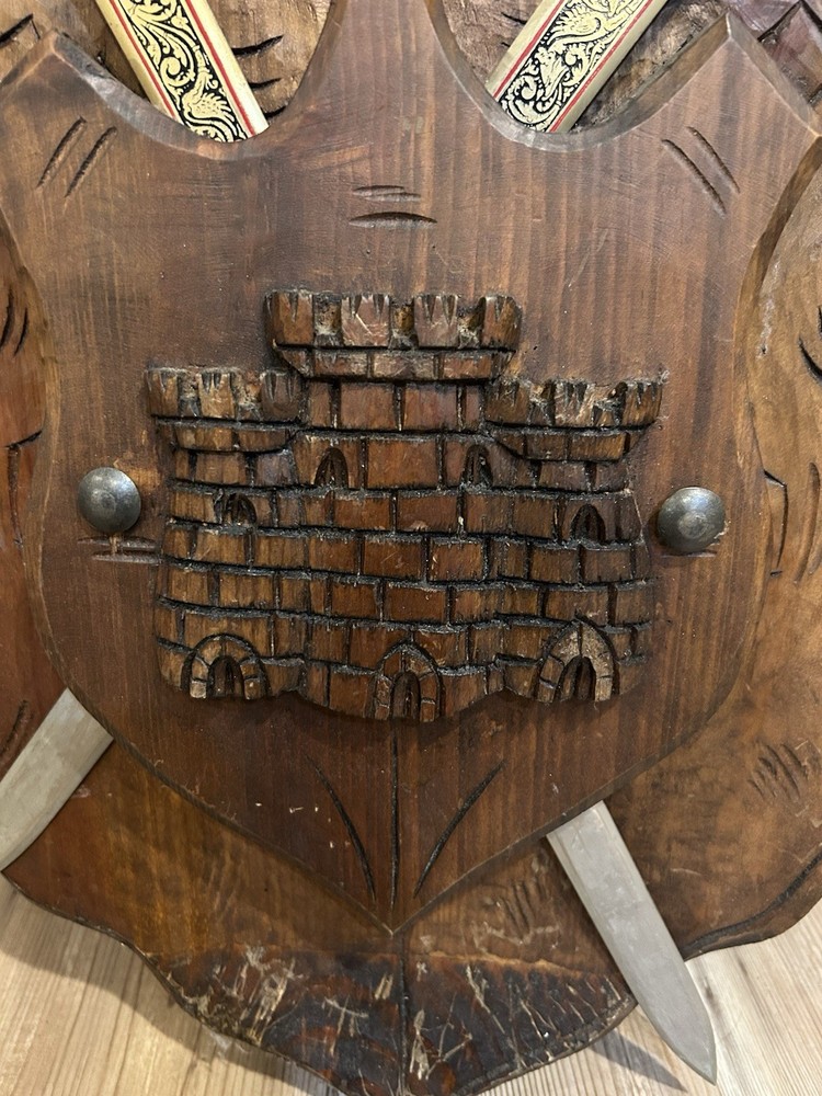 Vintage Solid Wood Armor & Sword Display.