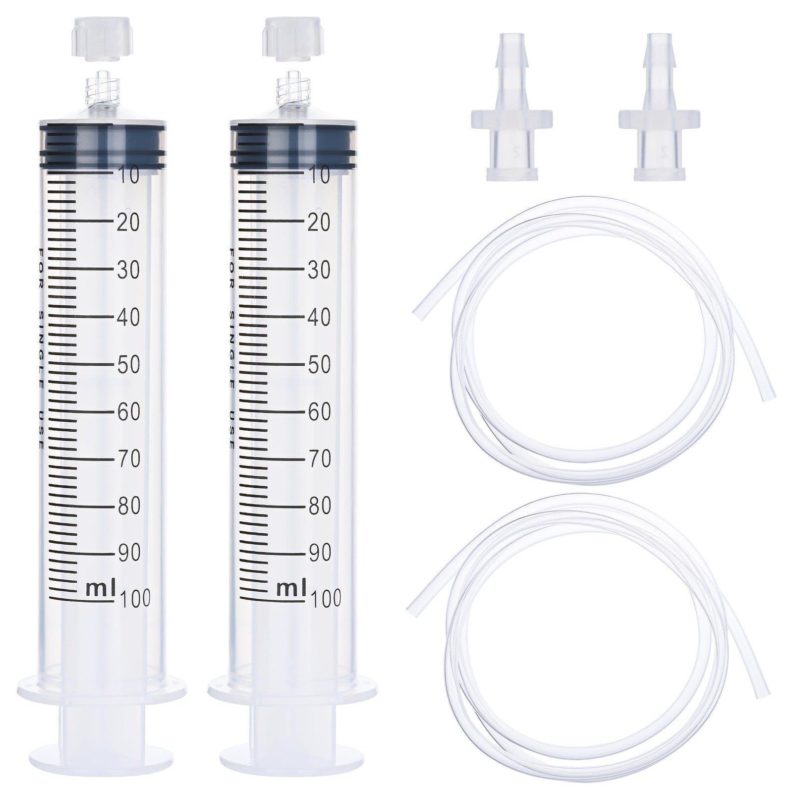 2 Pack 100ml Luer Lock Syringe with 39" Tube, 100cc Large Plastic