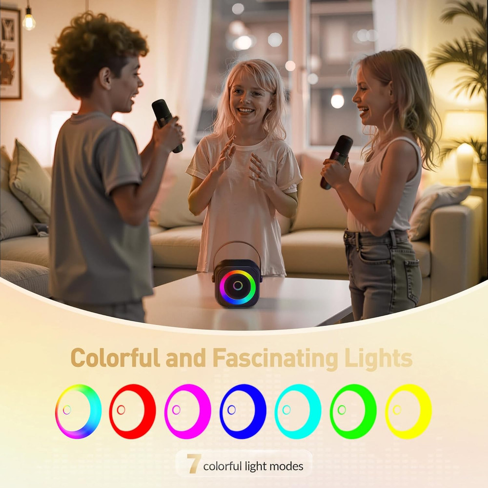 Mini Karaoke Machine, Portable Bluetooth Karaoke Speaker with 2 Wireless Microph
