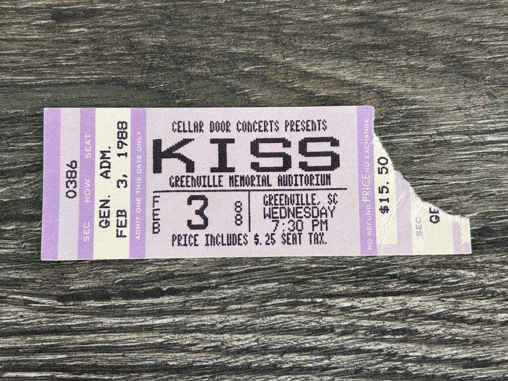 KISS TICKET STUB Greenville SC Feb 3 1988 Crazy Nights Concert Tour Vintage Kiss