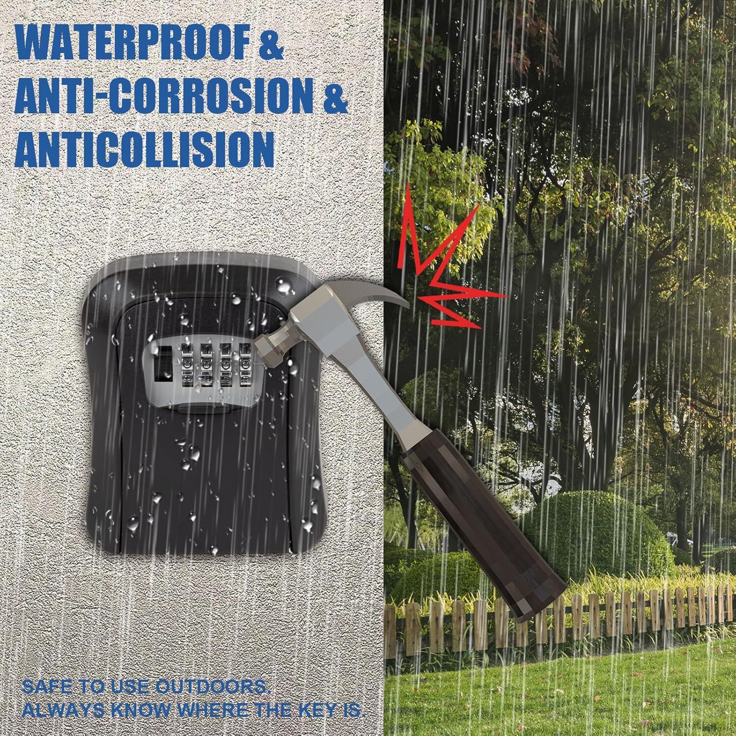 Key Lock Box 4-Digit Combination Lockbox Waterproof Key Safe Security Storage