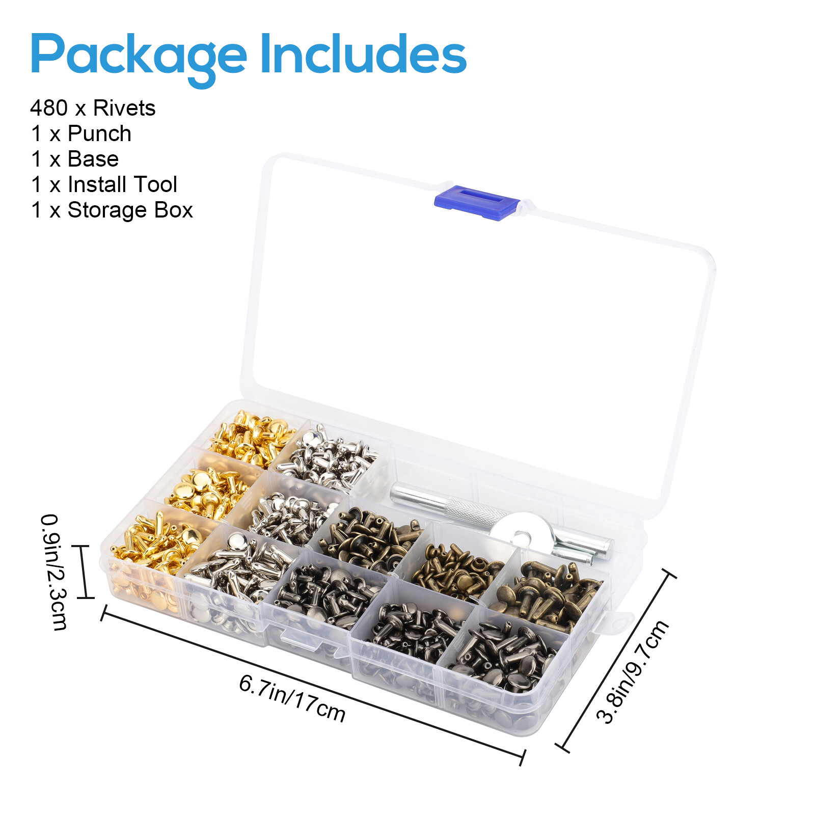 480PCS DIY Leather Craft Rivet Double Cap Tubular Metal Studs Punch Tool Kit Set