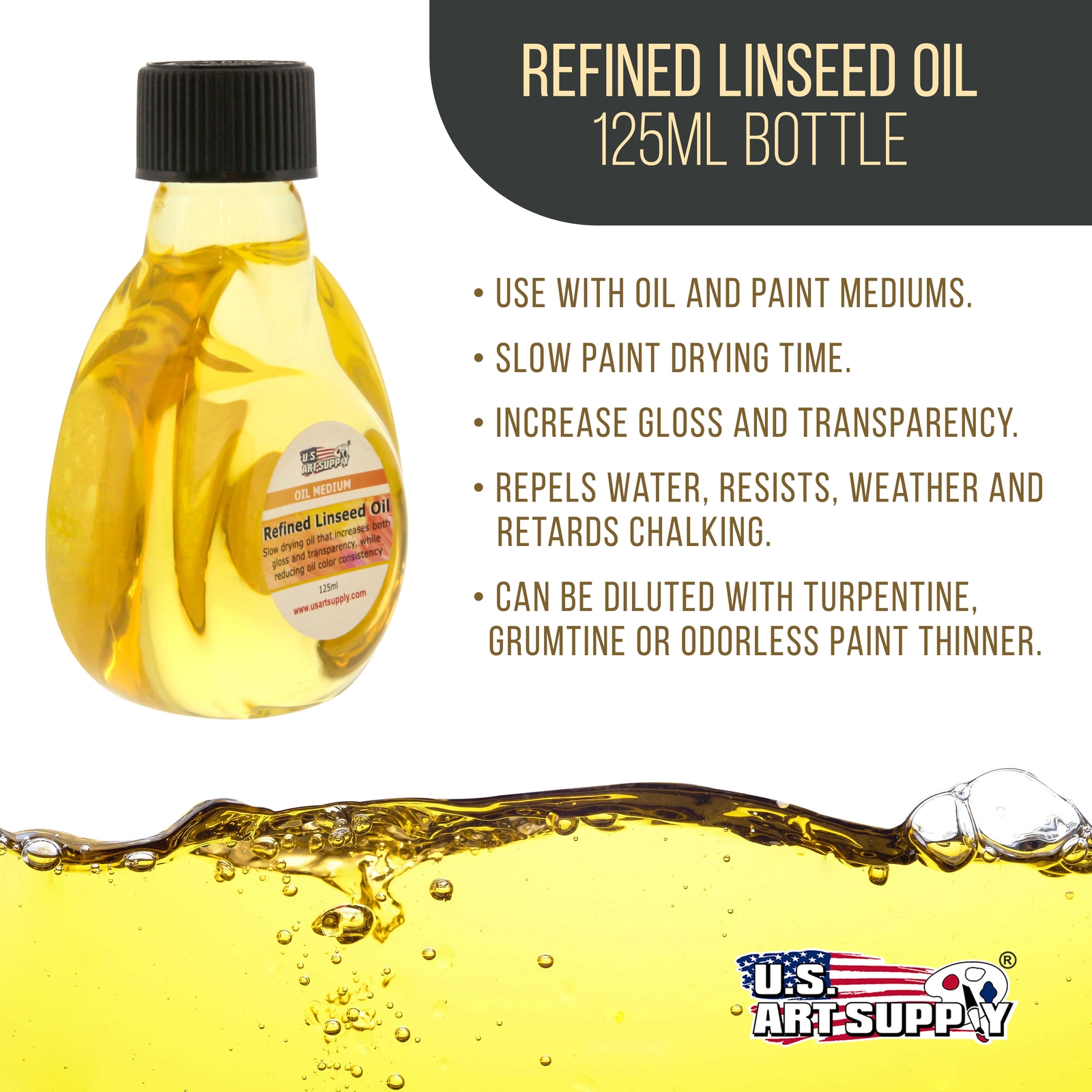 U.S. Art Supply Refined Linseed Oil, 125ml