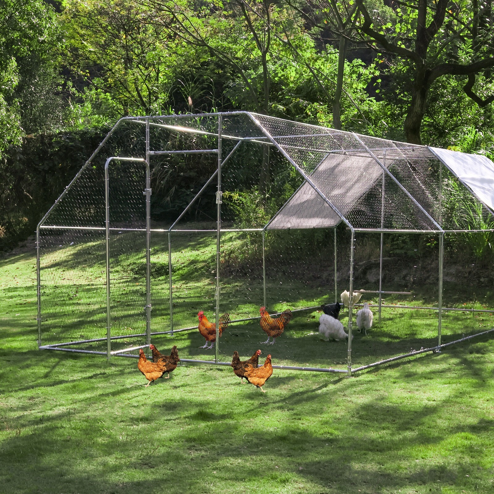 Walnest 20ft x 10ft x 6.5ft Large Metal Walk-in Chicken Coop Run Cage Hen House