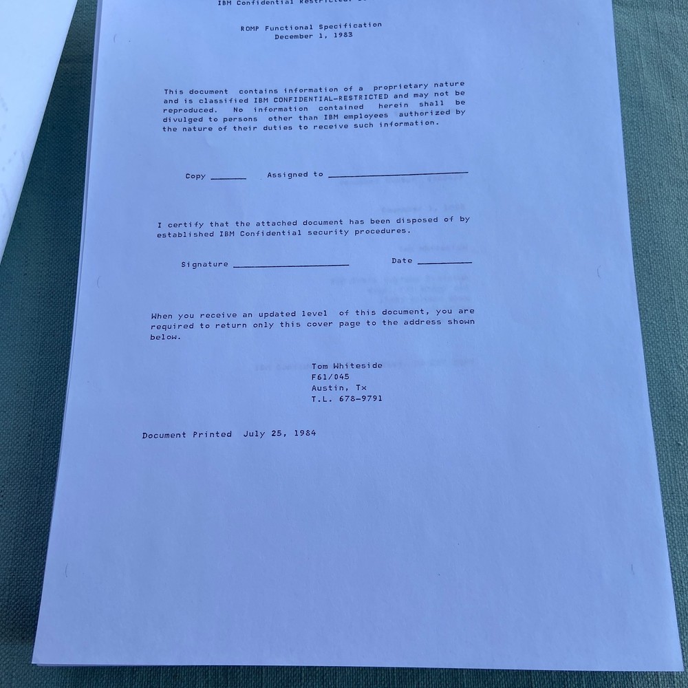 IBM ROMP Processor Copy Functional Specification 1983 Vintage Book Manual 32 Bit