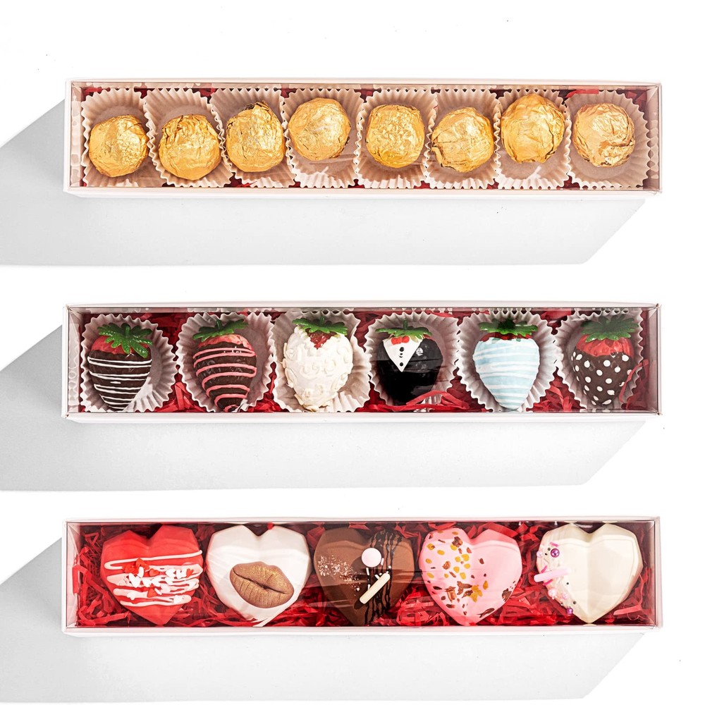 50 Pack Long Strawberry Boxes Macaron boxes Truffle Boxes Cocoa Bombs Boxes C...