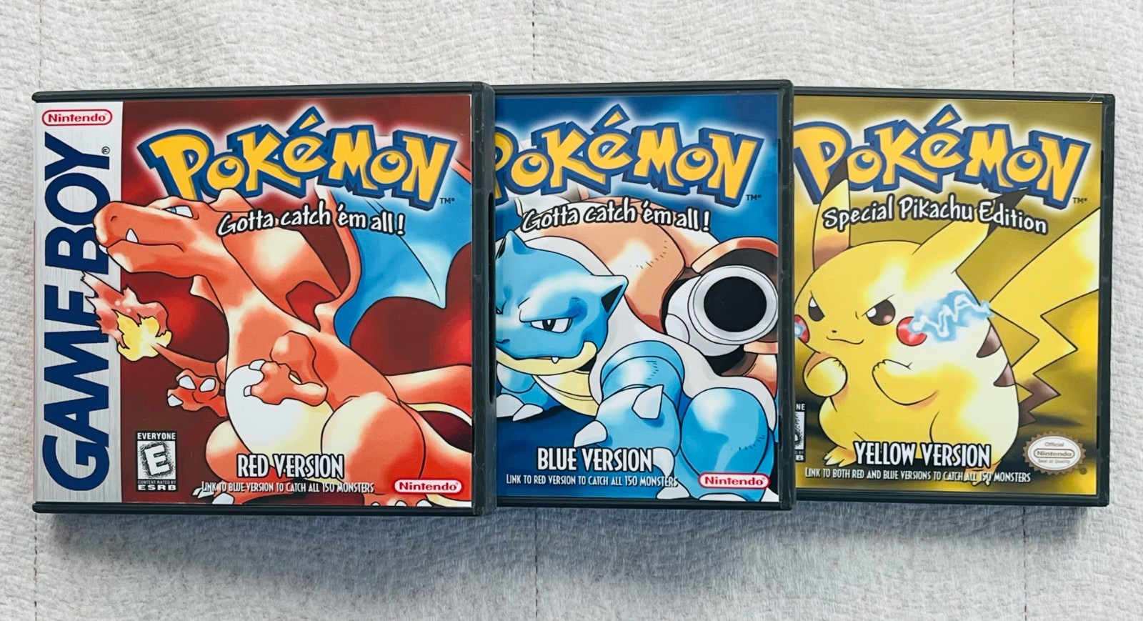 Pokemon Red, Bue, Yellow CASE ONLY 3 Pack Game Boy Box Pokémon Nintendo DS Sized