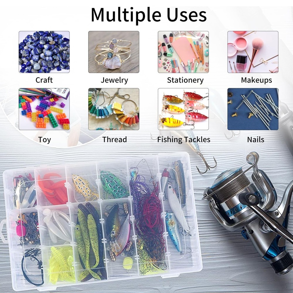 OUTUXED 2 Pack 36 Grids Clear Plastic Bead Organizer Box, 2PCS, 2