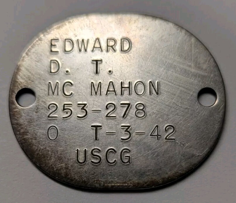 WW2 Coast Guard Sterling Silver Dog Tag - EDWARD D.T. MC MAHON 3/42 USCG - XB