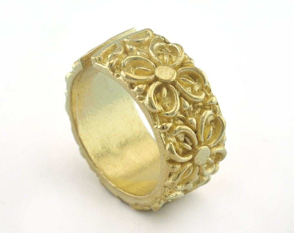 Flower textured Adjustable Ring Raw Brass (19mm 9US inner size) 3262 Ring26