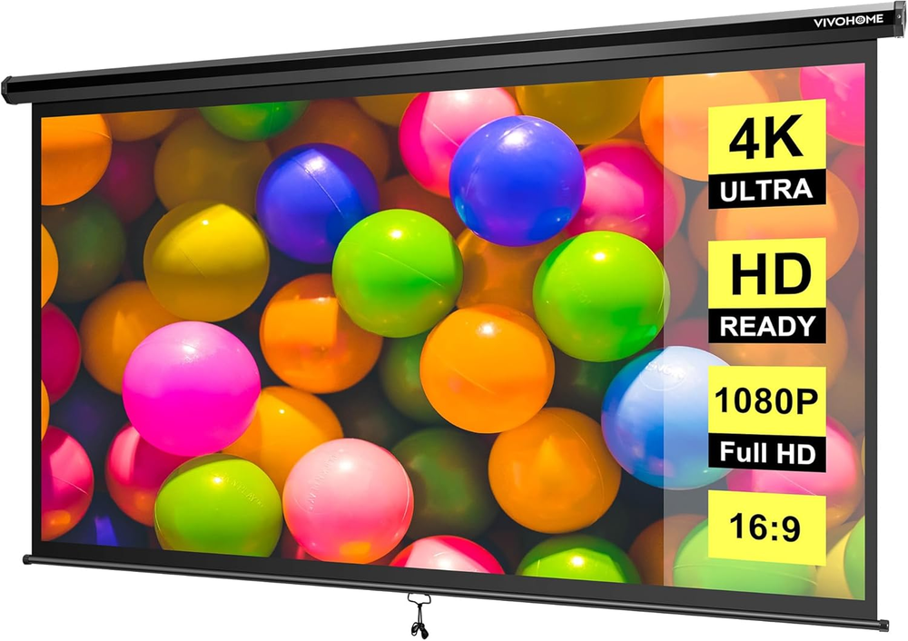 Projector Screen Pull Down, 16:9 100 Inch Retractable Projection Screen, HD 4K M