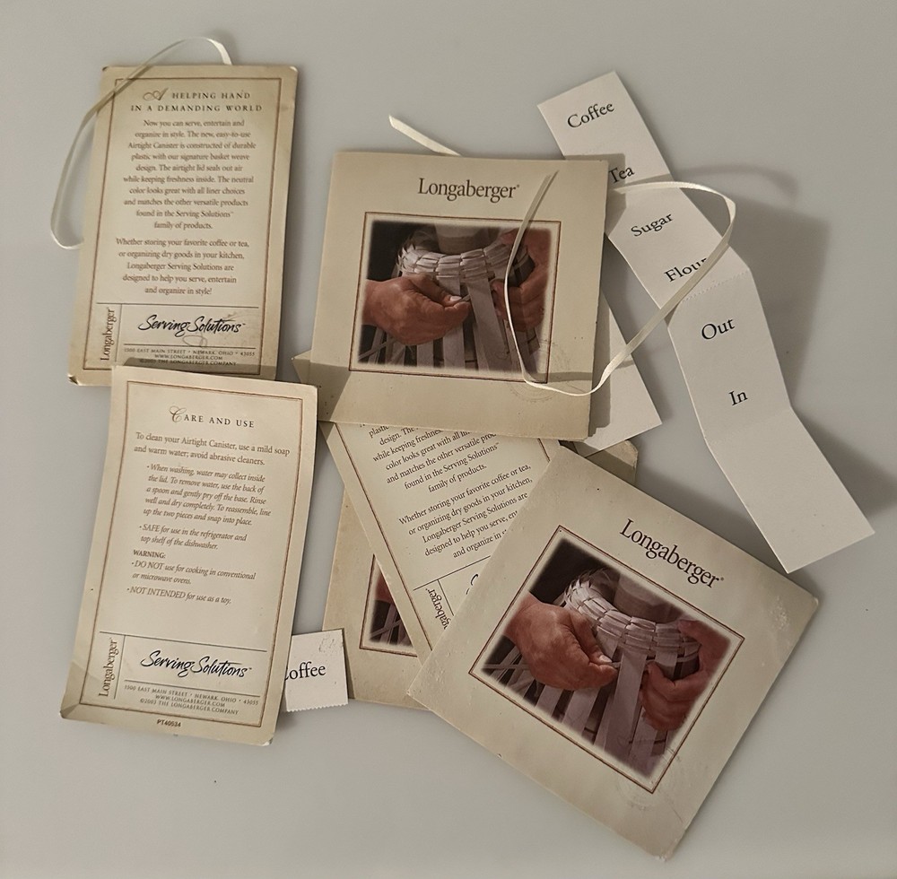 Longaberger 4-Piece Kitchen Canister Set Lids Protective Inserts Booklet 2004