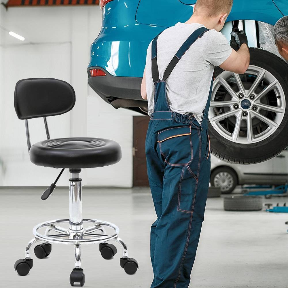 Rolling Garage Stool Adjustable Mechanic Work Shop Seat Salon Swivel Chair Black