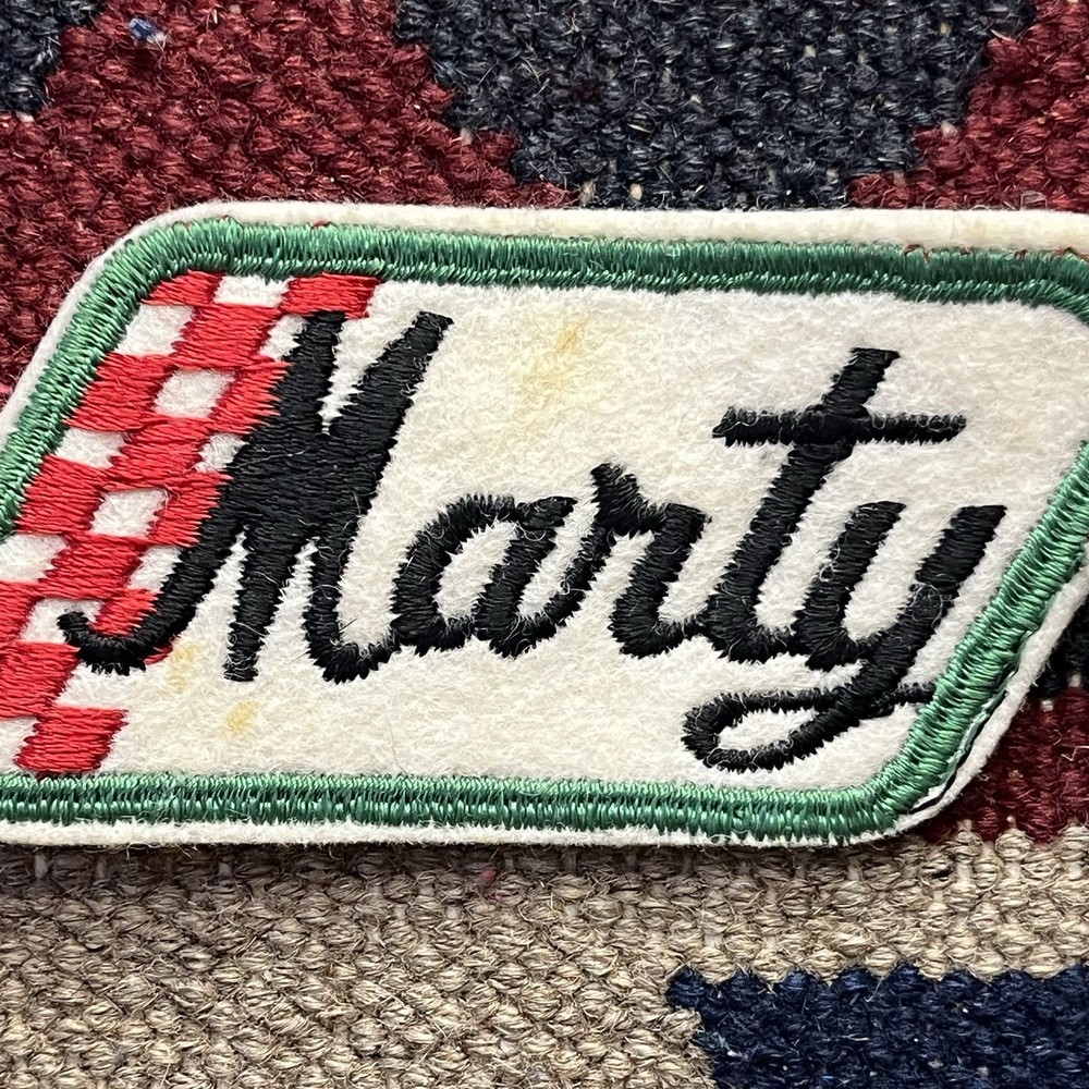 Vintage Marty Checker Flag Racing Wool Felt Name Patch