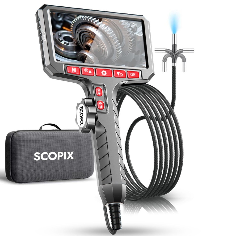 Articulating Borescope Camera with Screen, 2-Way Flexible Inspection Camera w...