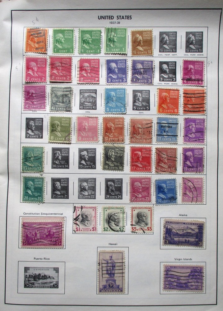 1972 H.E. HARRIS FREEDOM STAMP ALBUM UNITED STATES & TWO SHEETS OF 1/2 & 1 CENT