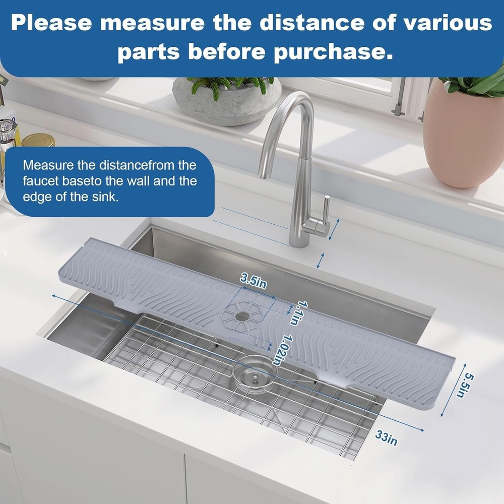 33" Silicone Kitchen Sink Splash Guard - Self-Draining & Adjustable Fit