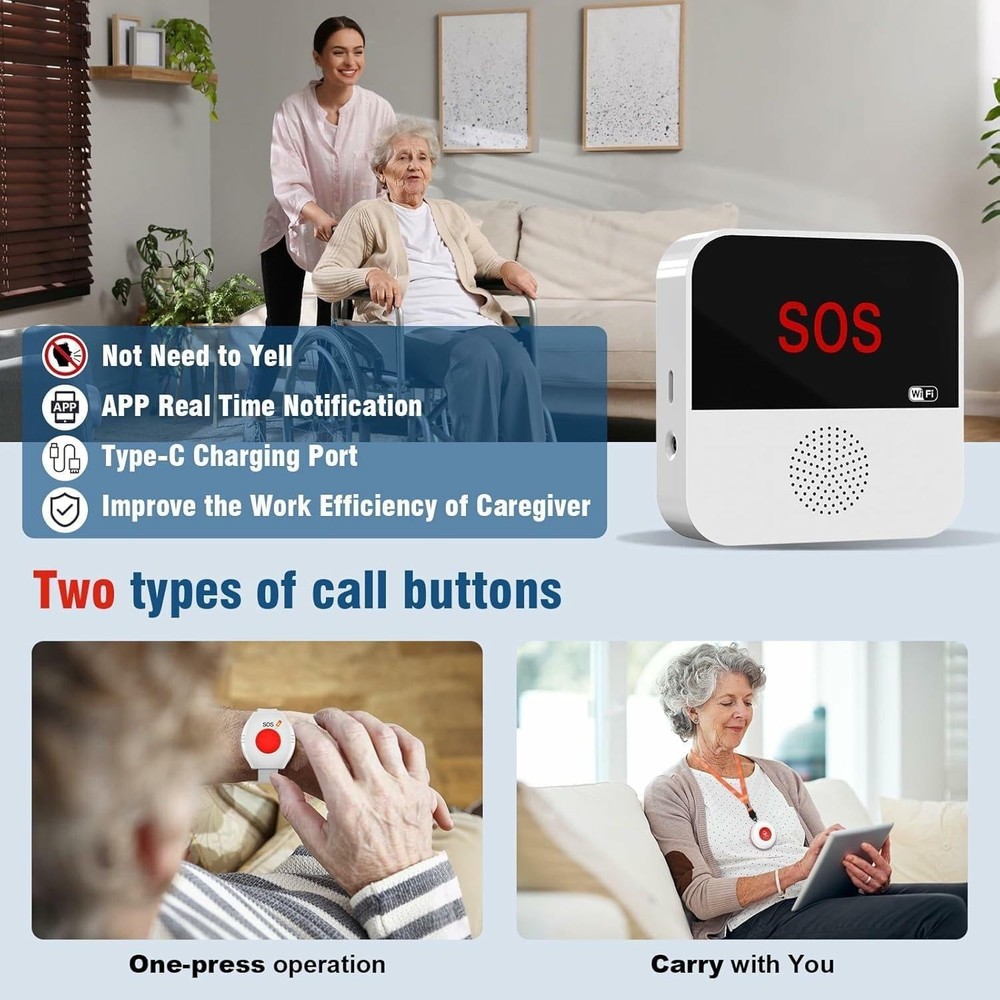 Wireless Caregiver Pagers Elderly Alert Button Smart Emergency Call Button Pe...