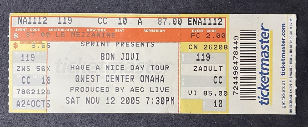 2005 Bon Jovi Have A Nice Day Tour Ticket - Omaha