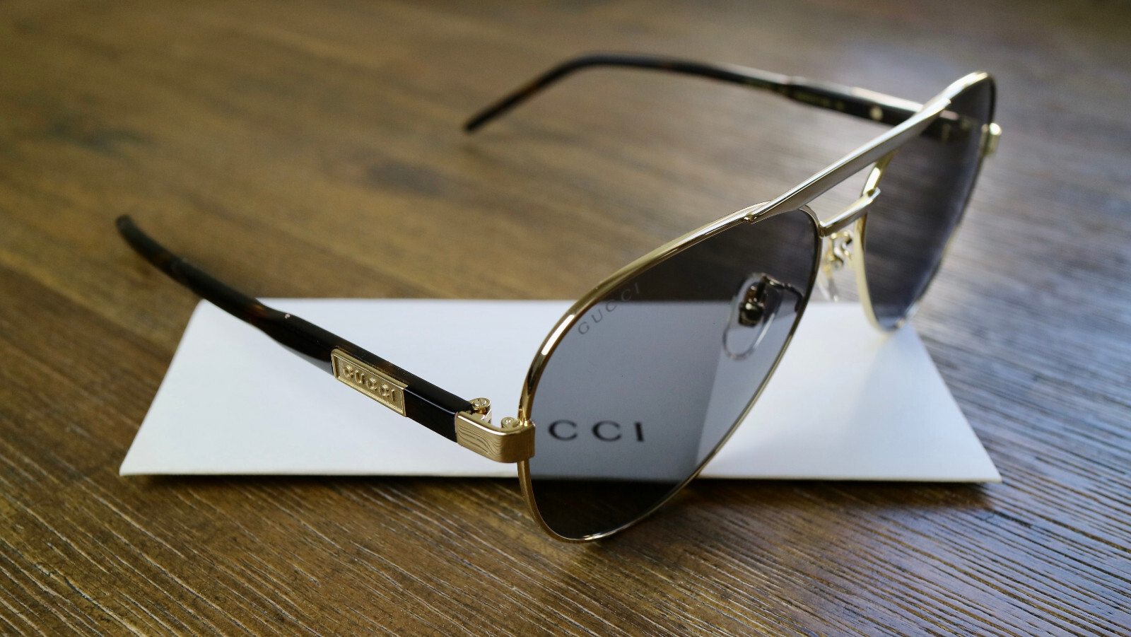 Gucci GG1163S 001 Aviator Sunglasses in Gold/Dark Havana and Gray Lens