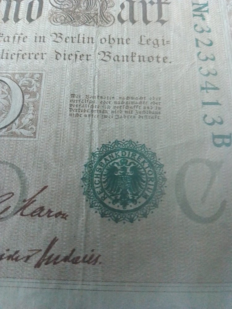 BANKNOTE 1000 Mark Green Marking