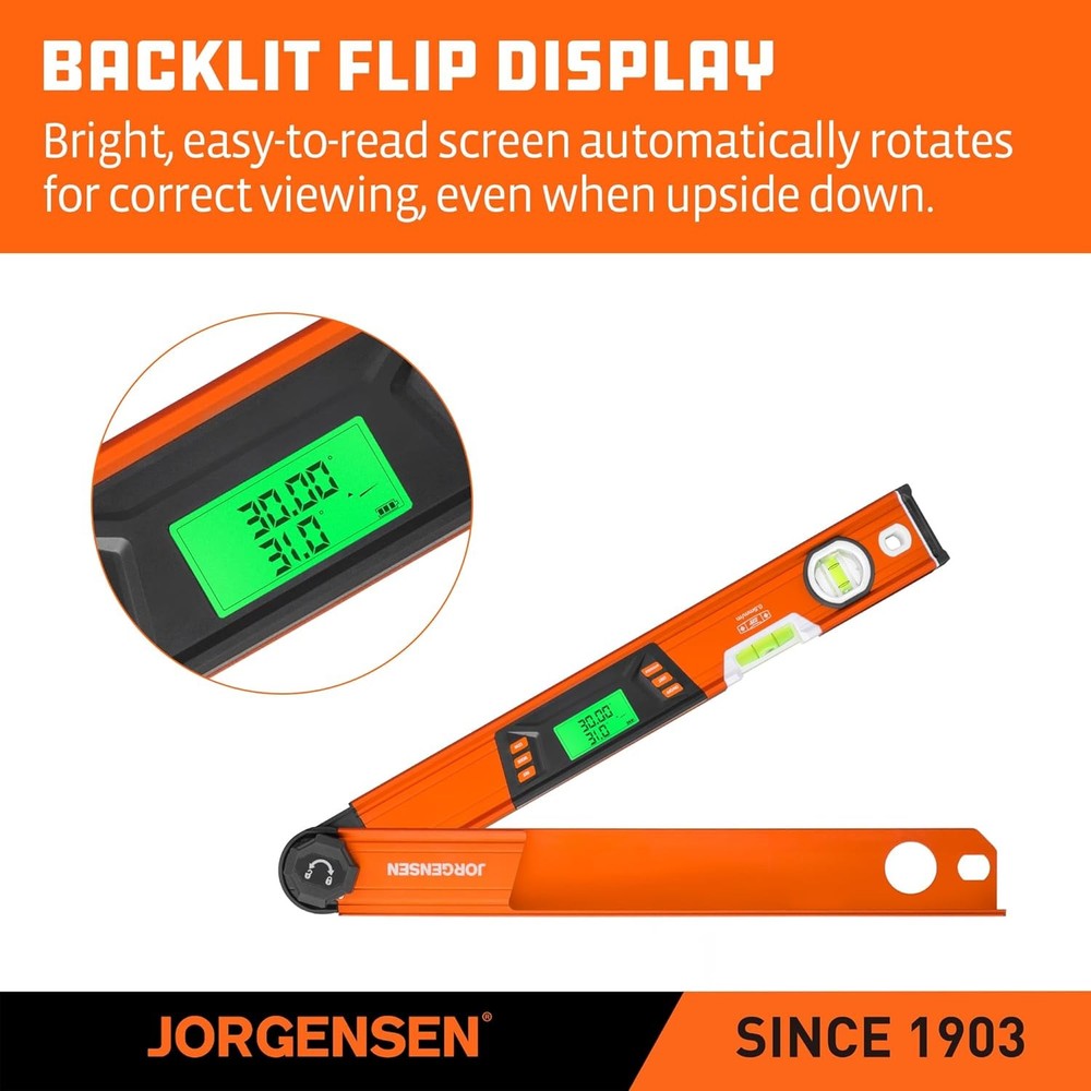 JORGENSEN Digital Multi Angle Finder Digital Level w/Backlit LCD Protractor Tool