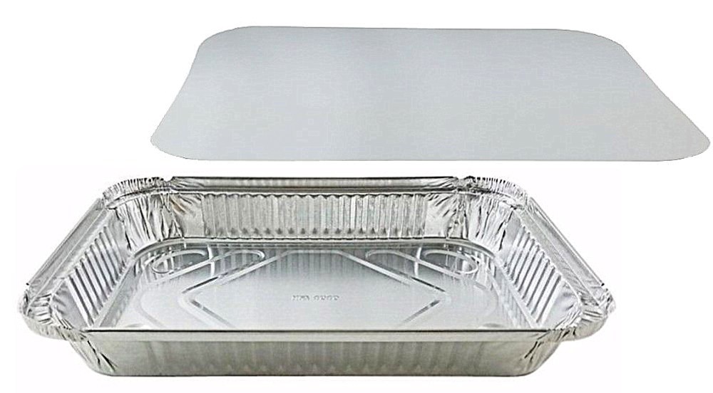 4 lb. Oblong Aluminum Entrée / Dinner Take-Out Pan w/Board Lid 50/PK