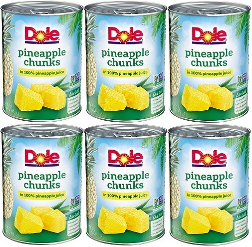 Dole Pineapple Chunks 6 Can Pack