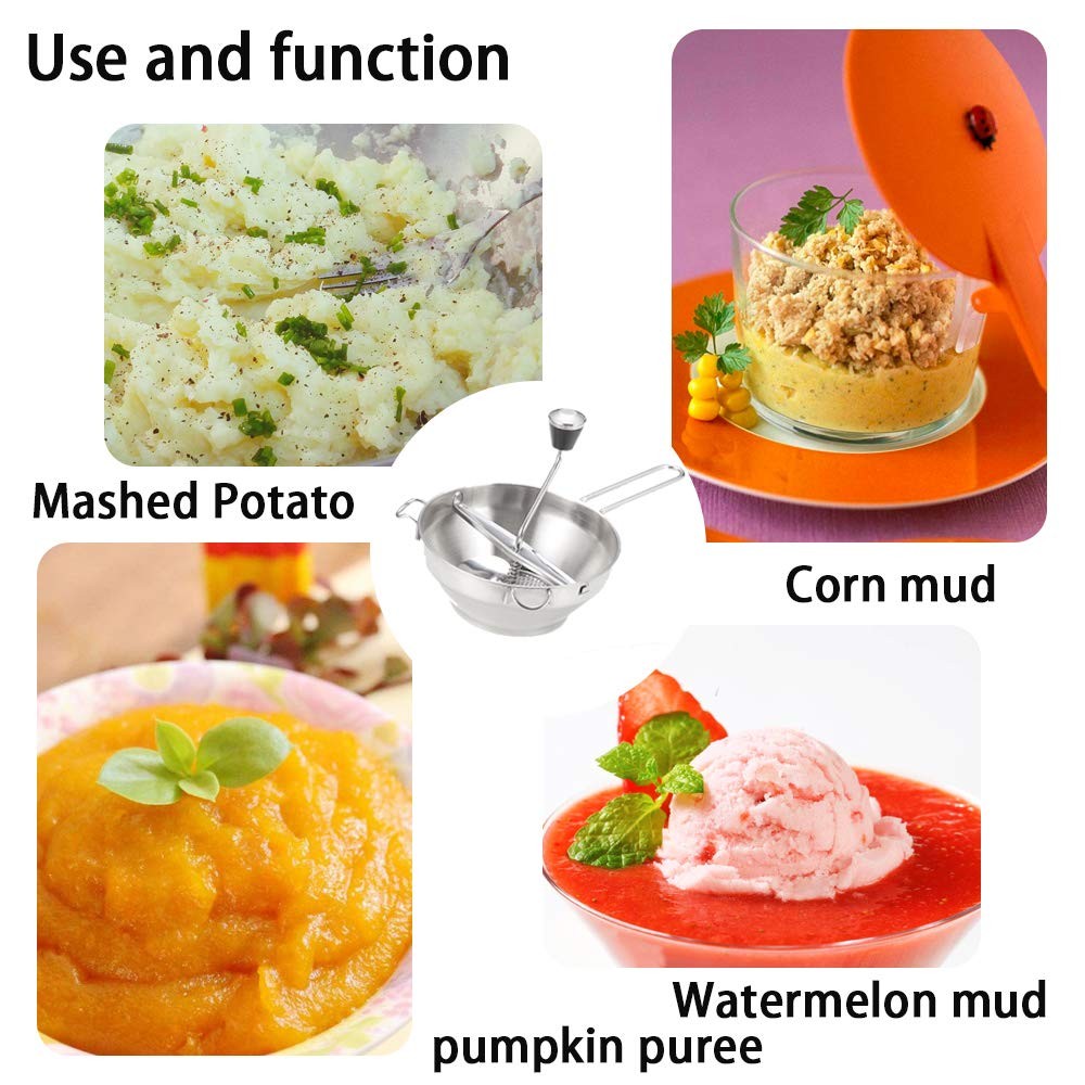 Rotary Food Mill Potato Ricer with 3 Interchangeable Disks, Great for Silver