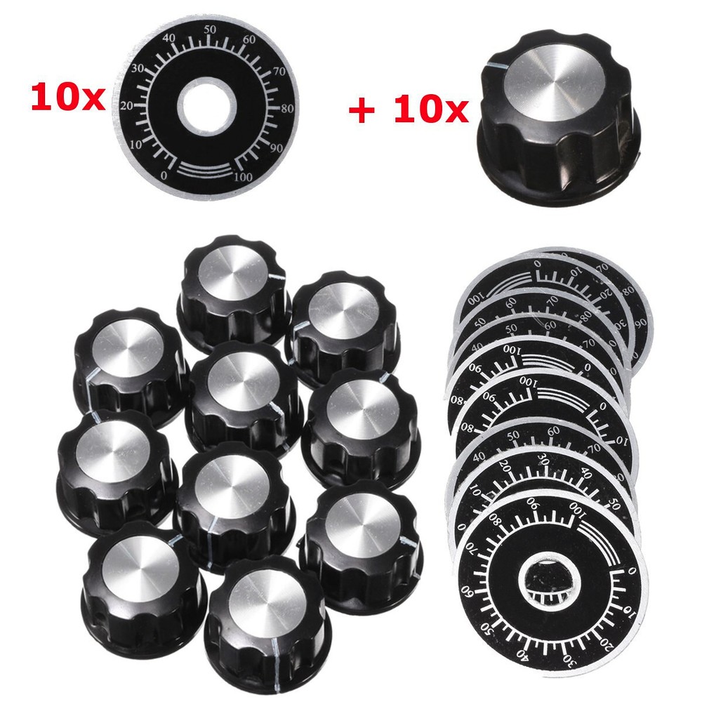 10x Rotary Potentiometer Knobs + Volume Amplifier Dial Hole 6mm Shaft