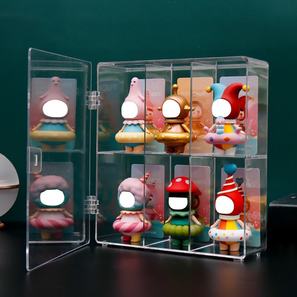 6 Grids Doll Display Case Hand Puppet Storage Box for Action Figures Organizer