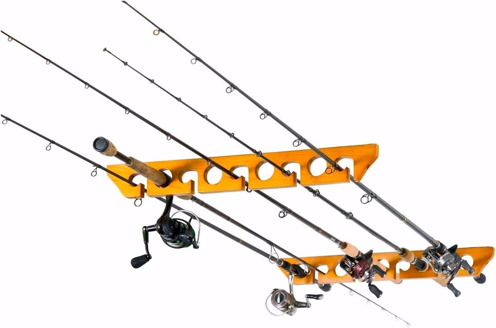 Solid Pine Horizontal Ceiling Rack for Fishing Rod Storage Holds up to 9 Fish...