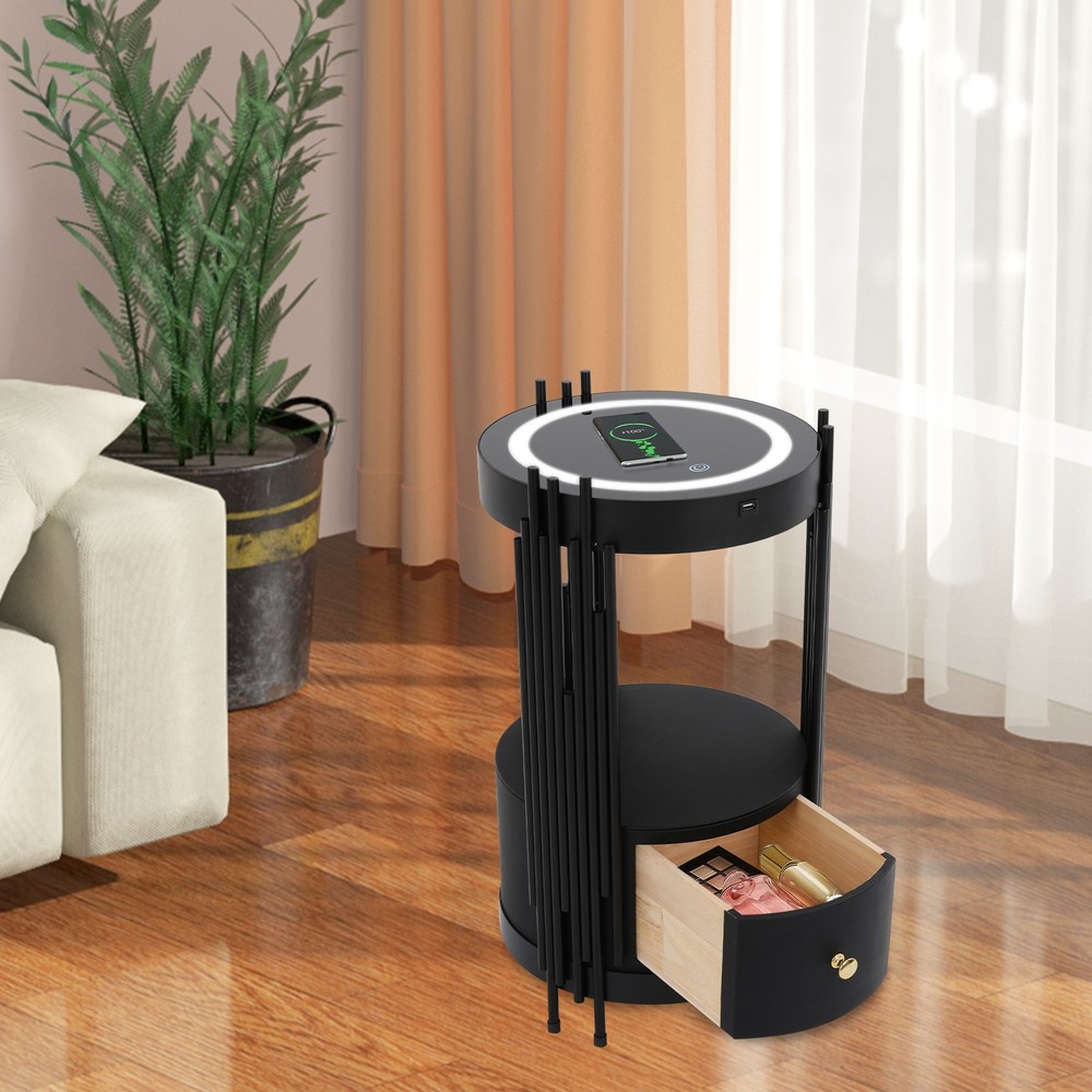Smart Nightstand With Wireless Charging Station Bedside Table LED Side/End Table