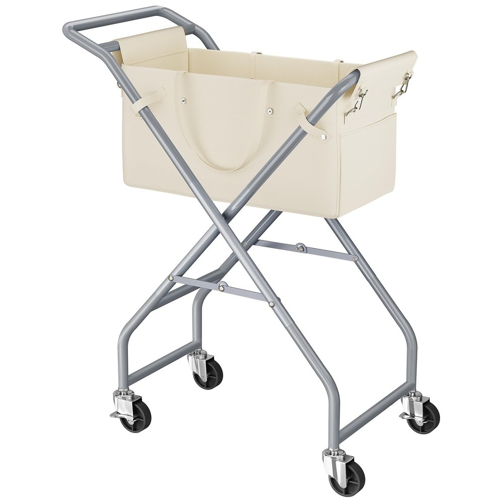 No-Bend Laundry Cart- Rolling Hamper with Locking Wheels & Handle, Foldable B...