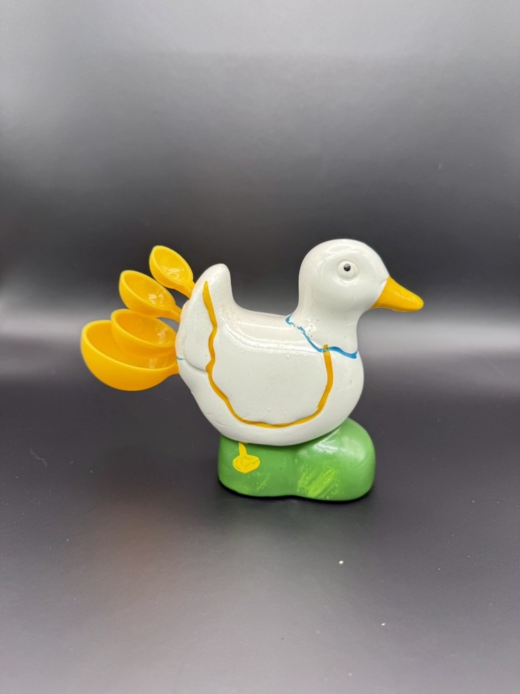 Vintage ceramic goose with measuring spoons set