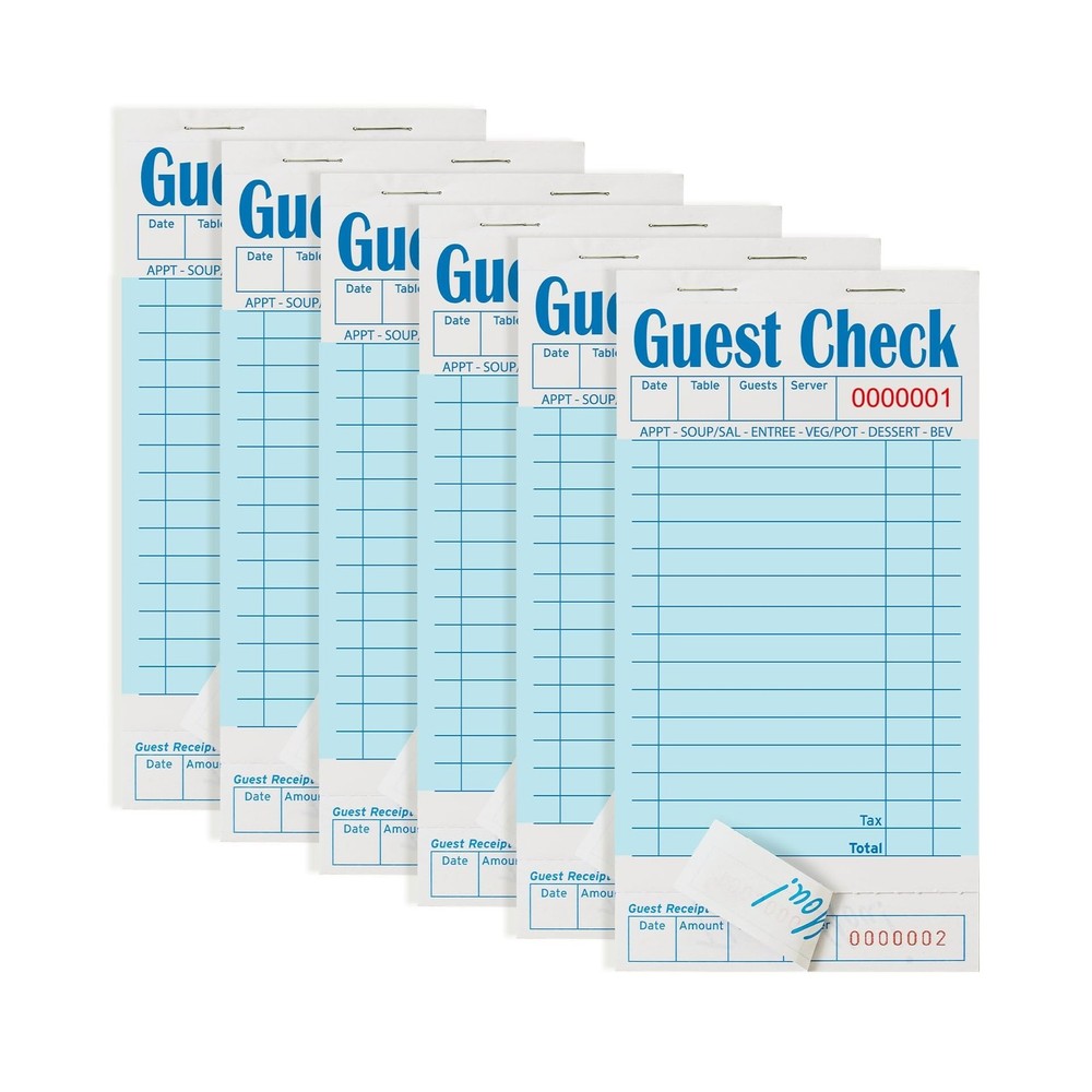 6 Pack Blue Guest Checks Books for Servers Server Note Pads, Waiter Checkbook...