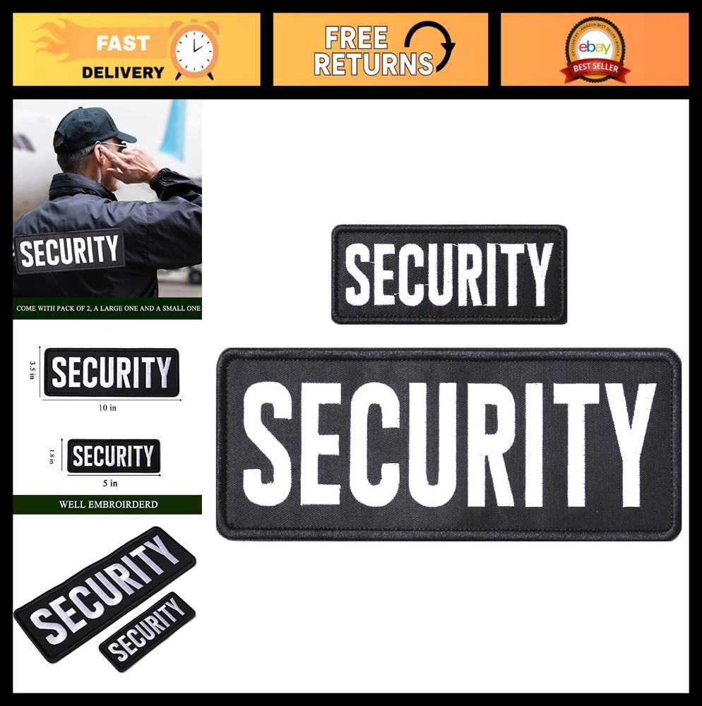 Large Embroidered Security Patches - Hook & Loop for Tactical Vests, Jackets, Ha