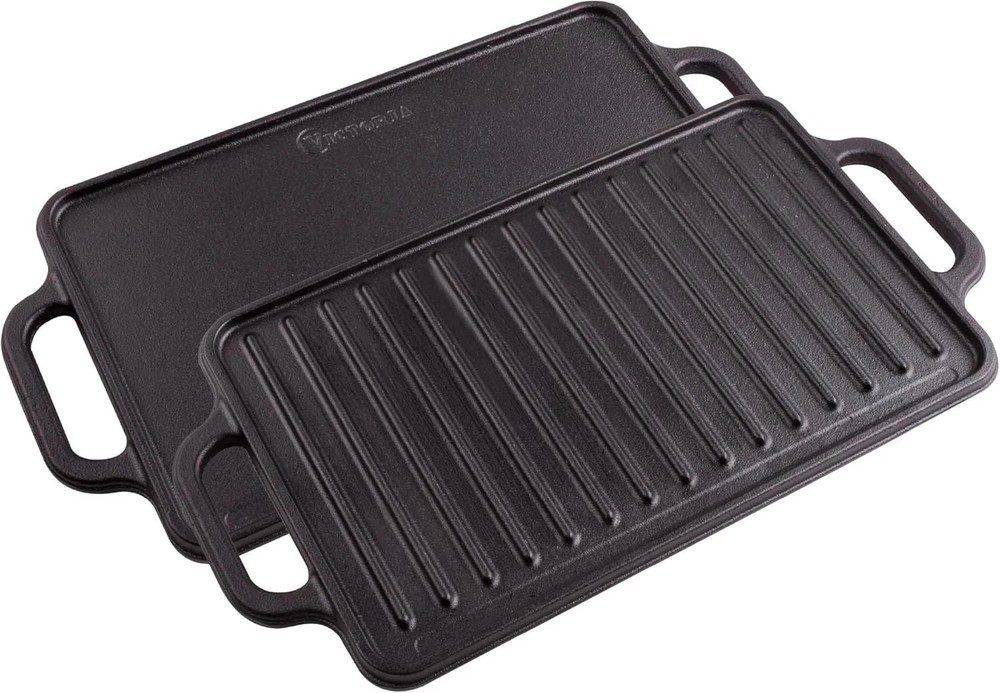 Rectangular Cast Iron Griddle. Double Burner Griddle, Reversible Grill, 13 x ...